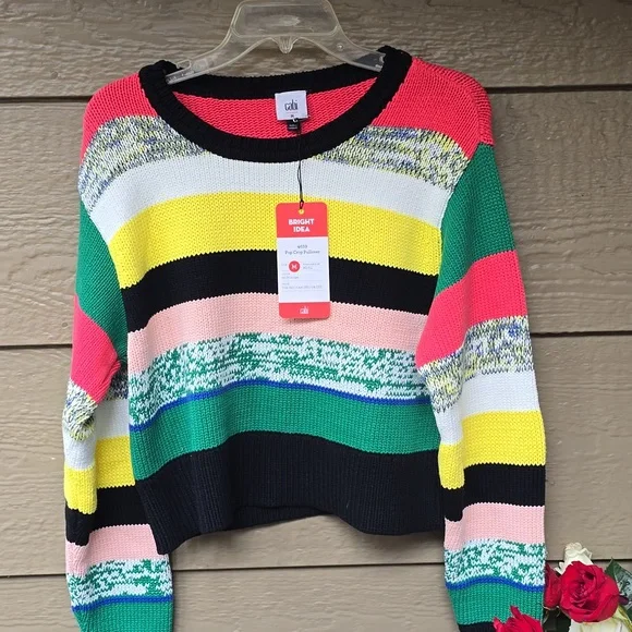 CAbi Pop Crop Pullover Multi-stripe Sweater Medium Nwt New M - Picture 4 of 8
